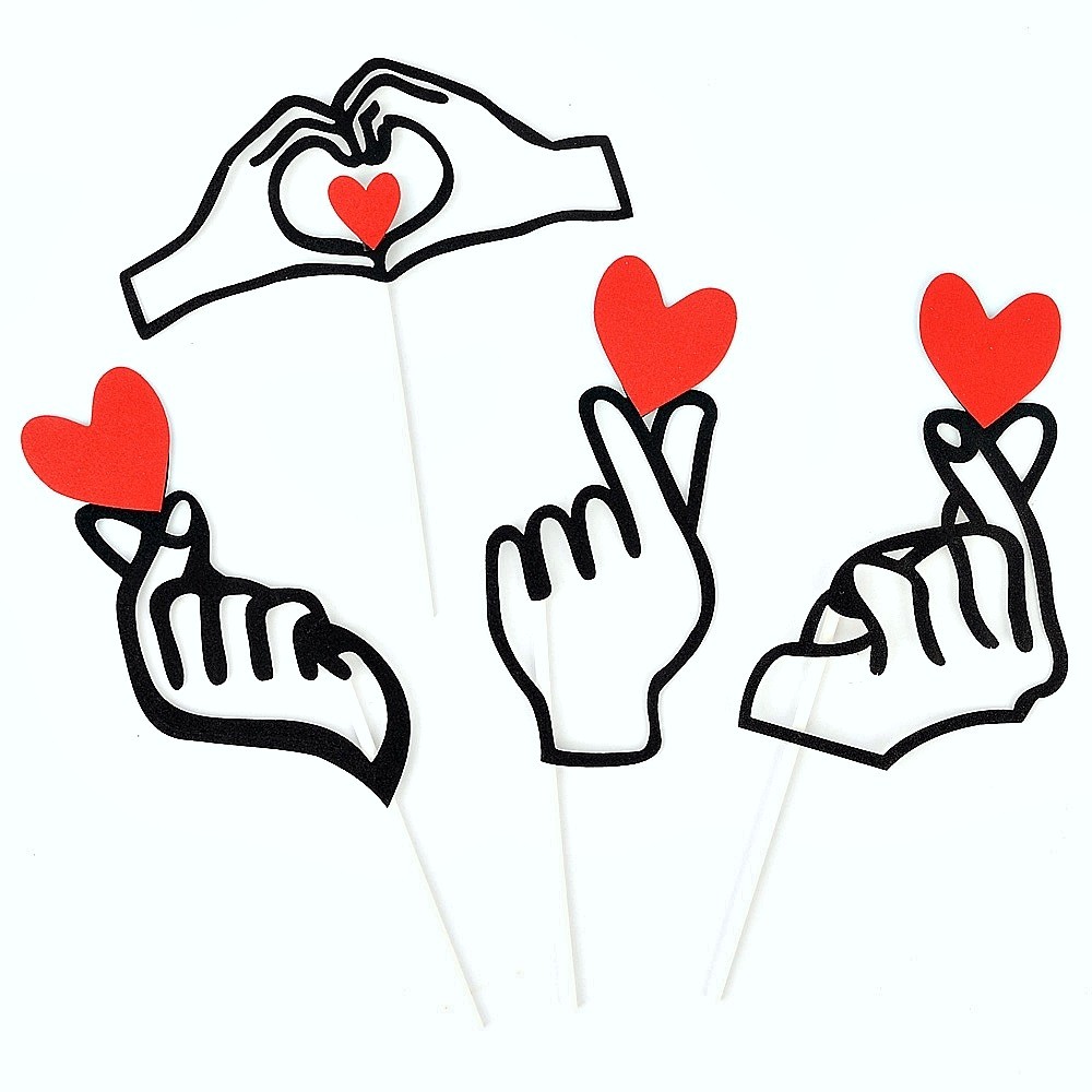 Oce 케 꽃다발 이벤트 반짝이 하트 스틱 만들기 1p 손모양 꽂이 인테리어 pop 광고 스티커