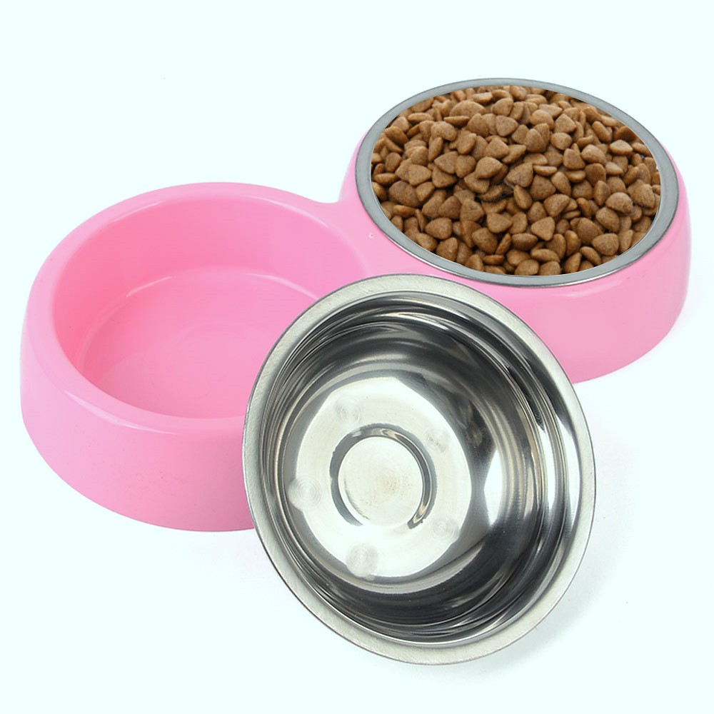 Oce 분리 스텐 펫 식기 물 사료 그릇 2구 원형 애묘수반음수대 개밥그릇 고양이물