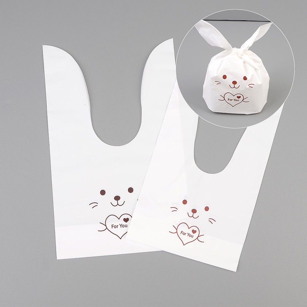Oce 하얀 토끼 비닐 봉지 동물 모양 포장 보자기 봉투 1P 스텐드 봉지 리본 복조리 큐티 래빗 선물백