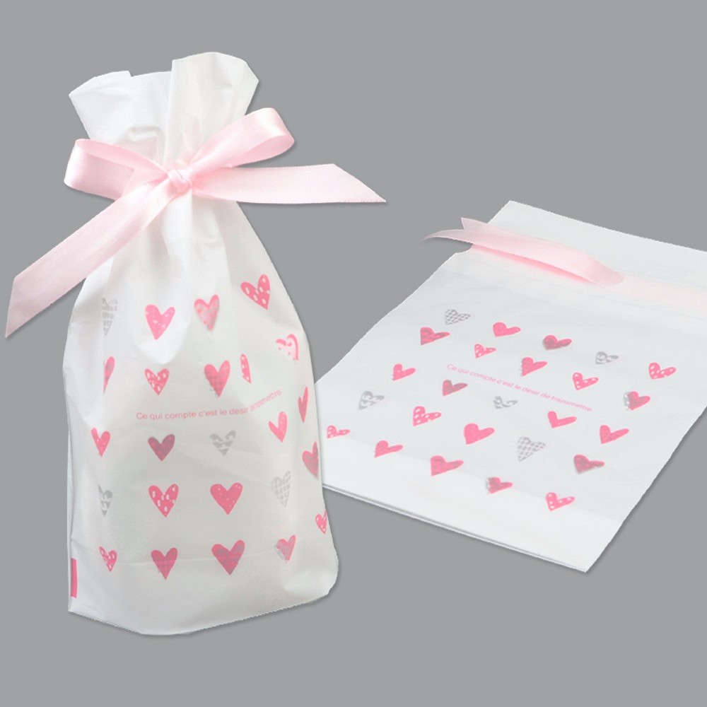 Oce 복조리 비닐 봉지 리본 포장 보자기 봉투 1P 선물답례품포장지 스텐드봉지 핑크하트선물백