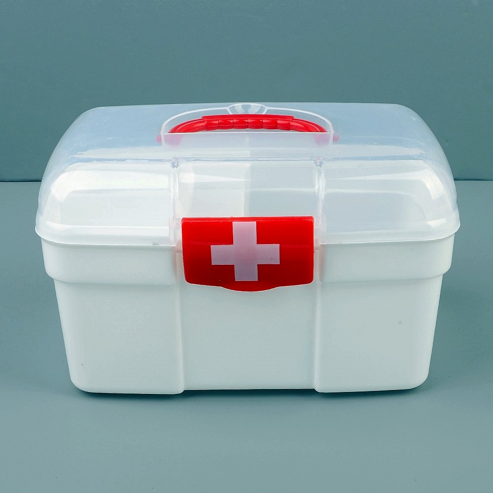 Oce 칸칸 2단 분리 투명뚜껑 구급표시 약품 상자 플라스틱 케이스 휴대용구급함 의사 간호원