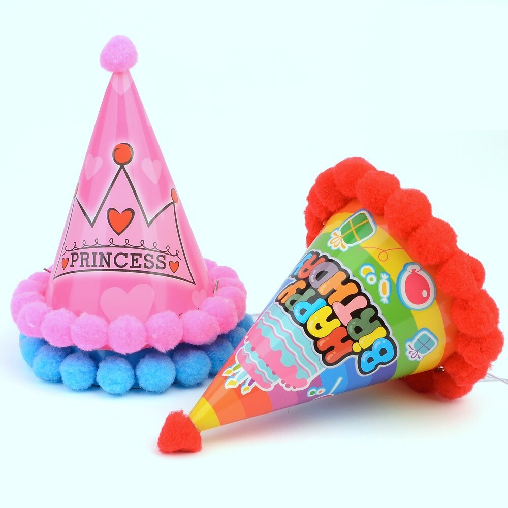 Oce 솜방울 종이 생일 고깔 모자 파티햇 탄생축하 파티액세서리 꼬깔