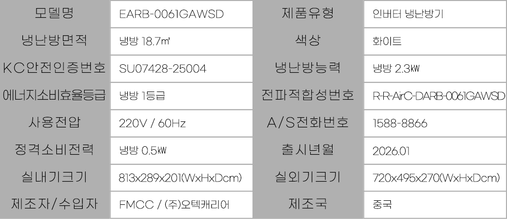 캐리어 인버터 1등급 벽걸이 에어컨 6평 EARB-0061GAWSD 전국기본설치비포함