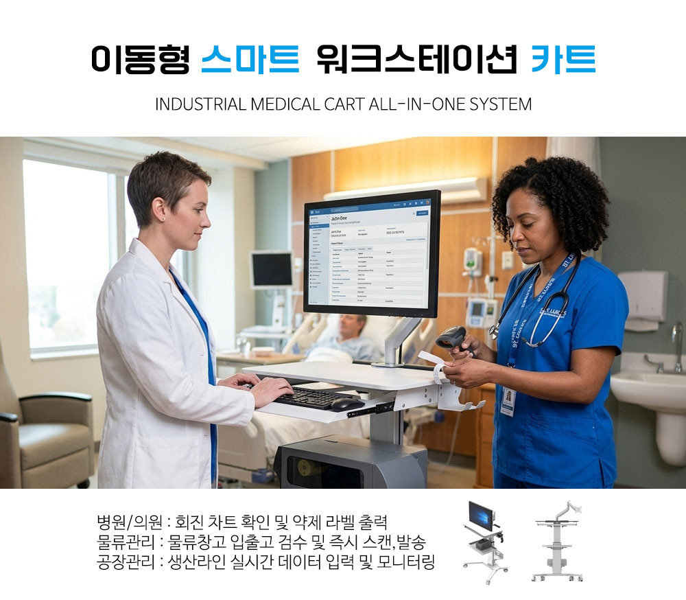 이동형 스마트 워크스테이션 카트, 의료용 카트 모니터링 임베디드 시스템 시리즈 -  DNSYS MEDICAL MONITORING CART SYSTEM series · solution
