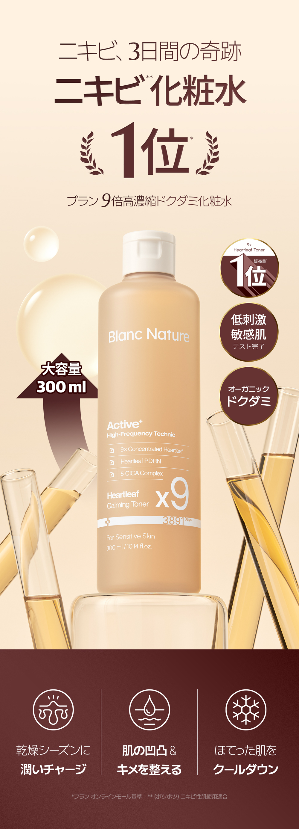 Qoo10] ブランネイチャー 【ニキビ化粧水1位】9倍ドクダミ化粧水3