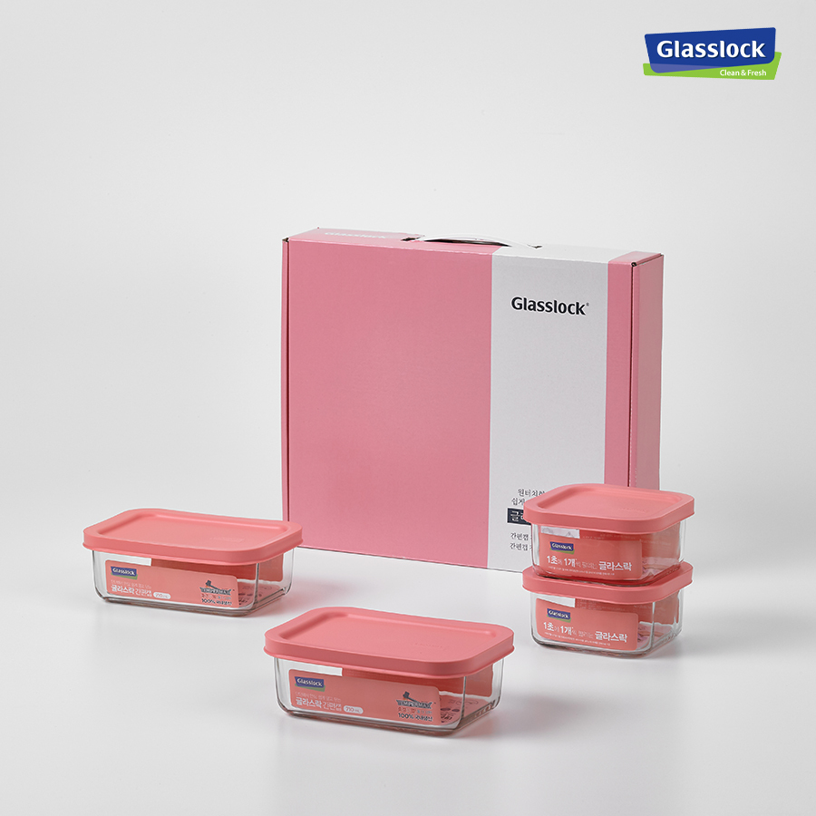 글라스락 간편 캡 4조(핑크)