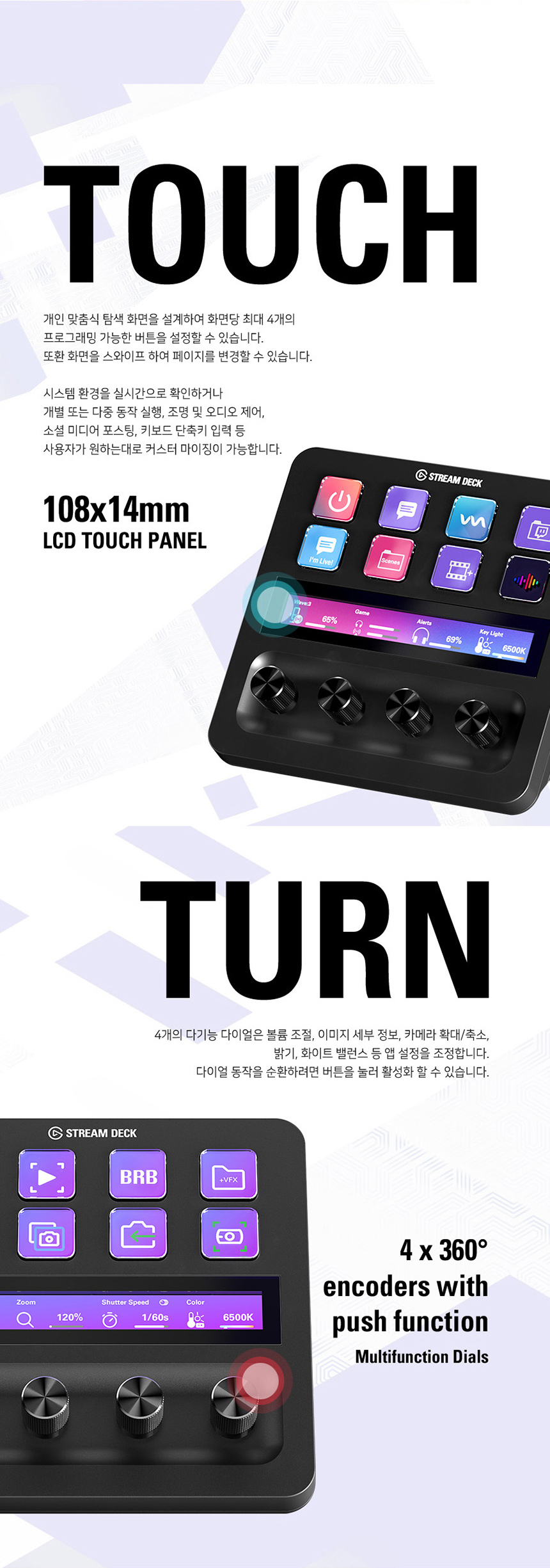 Elgato Stream Deck Plus connected to a computer setup.