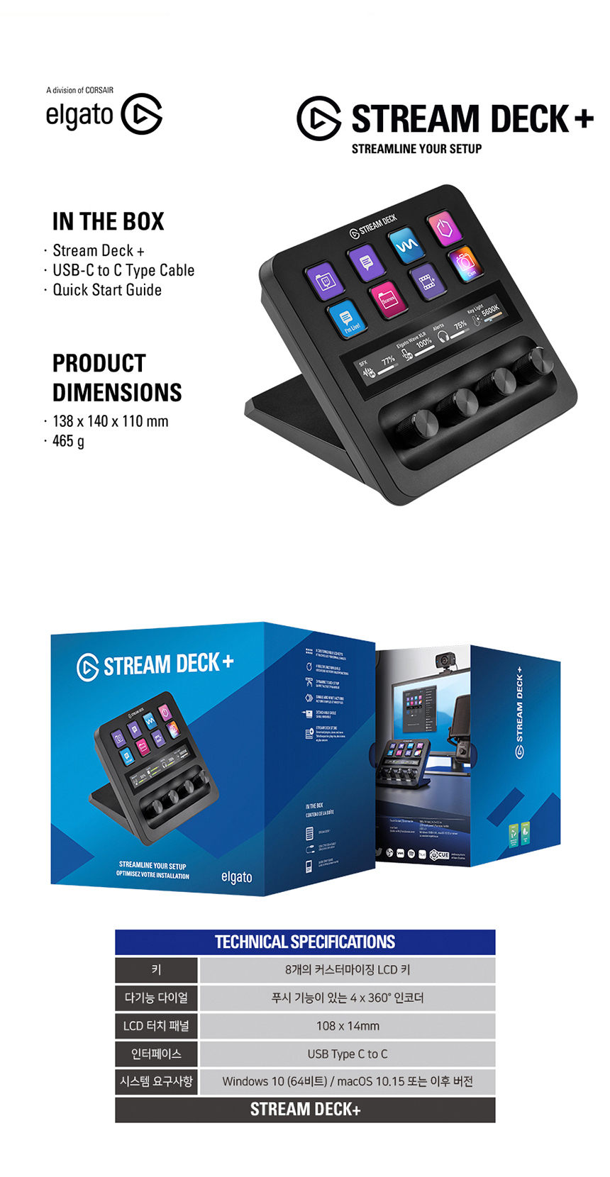 Close-up of the 8 customizable LCD keys on the Stream Deck Plus.