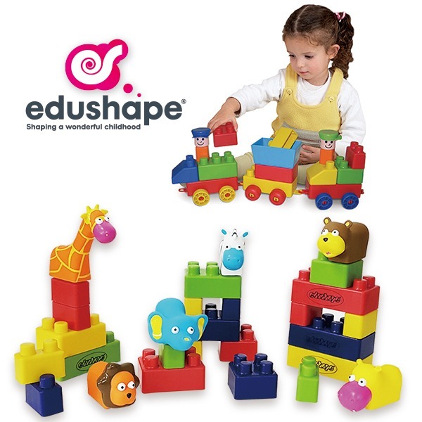 [본사] 에듀쉐이프 소프트 애니멀 기차블럭세트 58pcs + 보관함