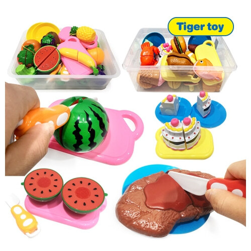 [우리동네 함께 모음전] [본사] 타이거토이 푸드컷팅 썰기소꿉세트 58p(과일, 야채,생선, 베이커리)