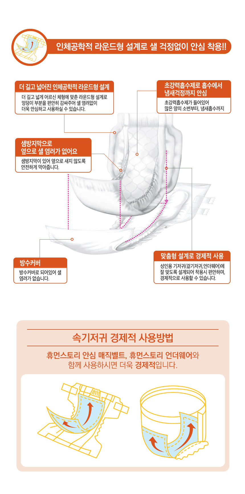 인체공학적 라운드형 설계로 샐 걱정없이 안심 착용!