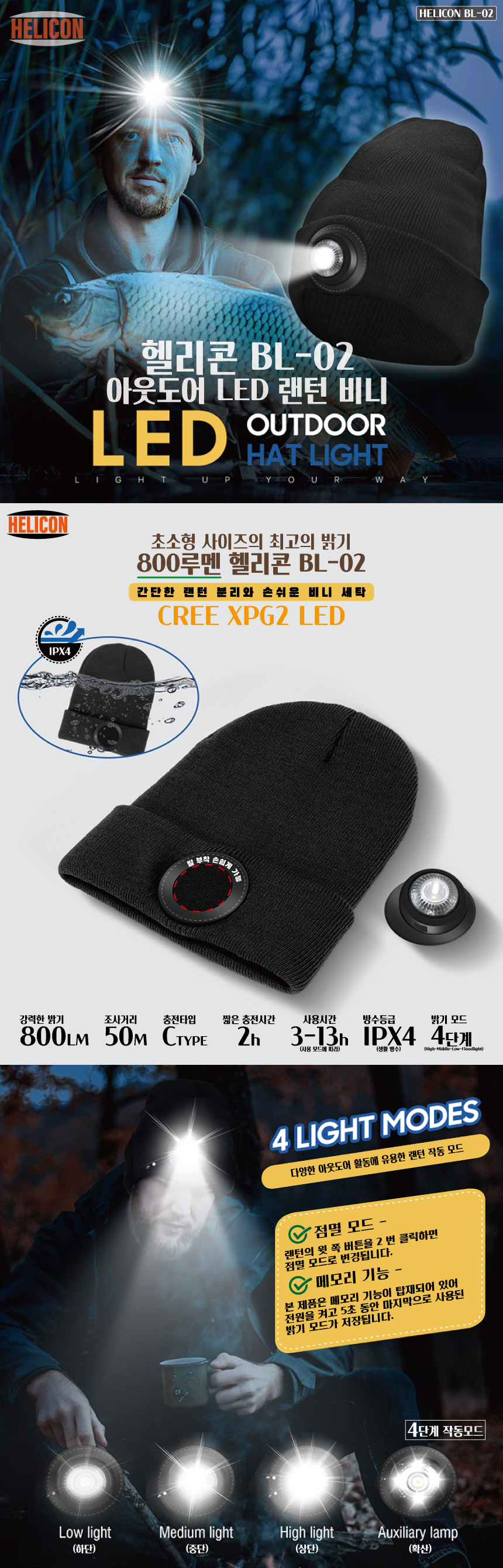 BL-02 LED 헤드랜턴 비니 모자 랜턴 일체형 800루멘 상세 이미지 5