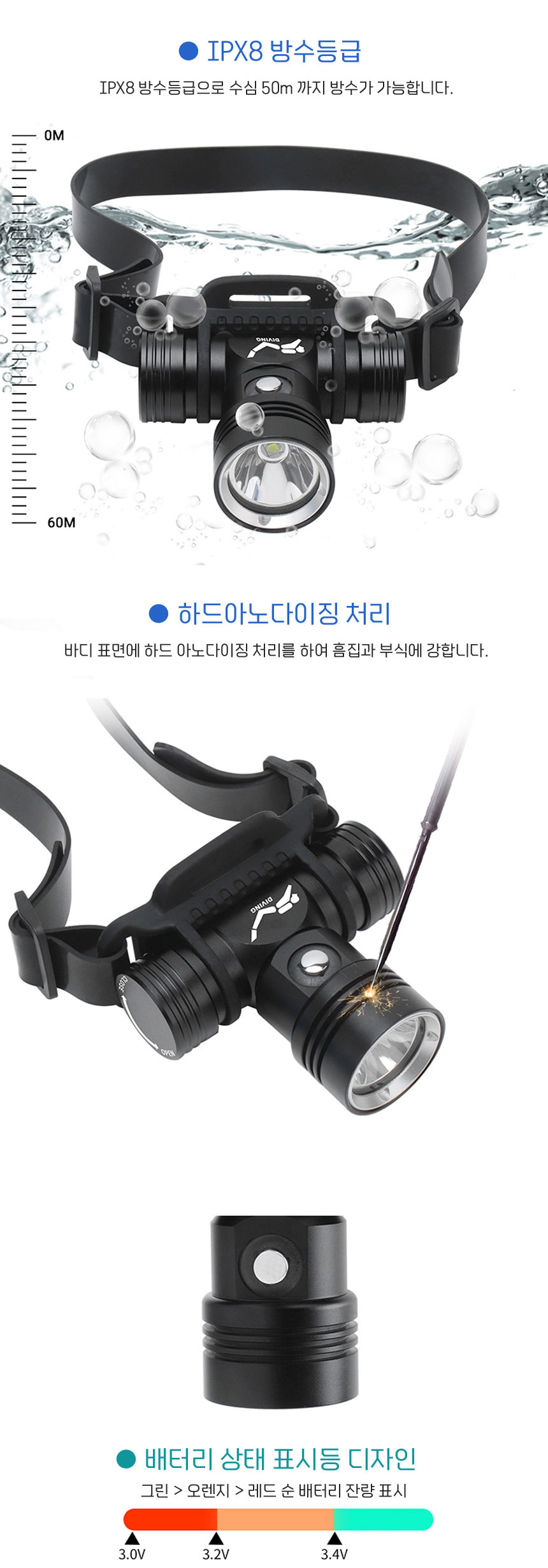 돌핀 D2 1300루멘 수중 헤드랜턴 충전식 LED후레쉬 해루질 낚시 상세 이미지 9
