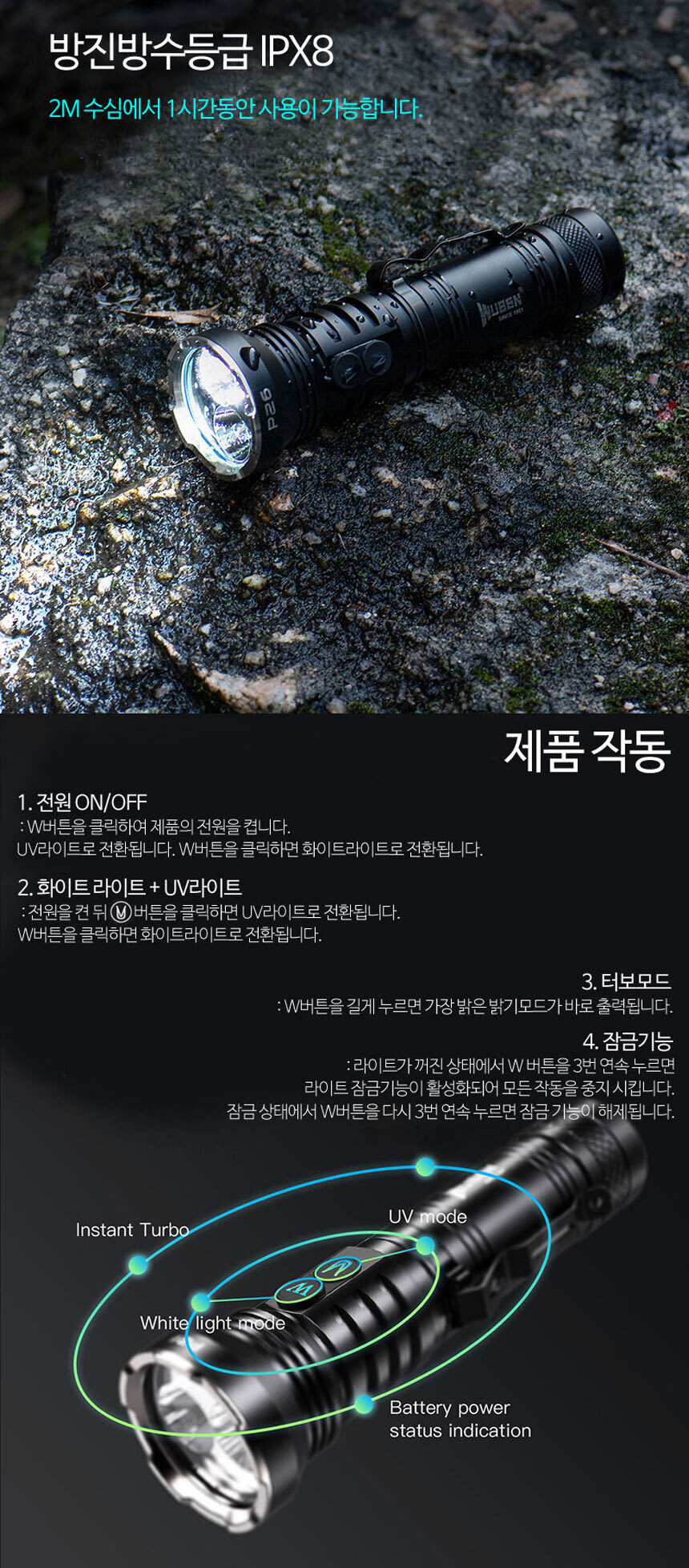 WUBEN 우벤 P26 UV라이트 LED후레쉬 자외선랜턴 손전등 365nm 상세 이미지 13