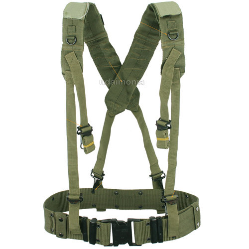 Mens Military Army Style LC2 X Back Suspenders Utility Web Belt OD ...