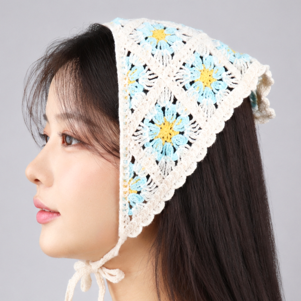 삼각 니트 커치프 헤어두건 민트데이지