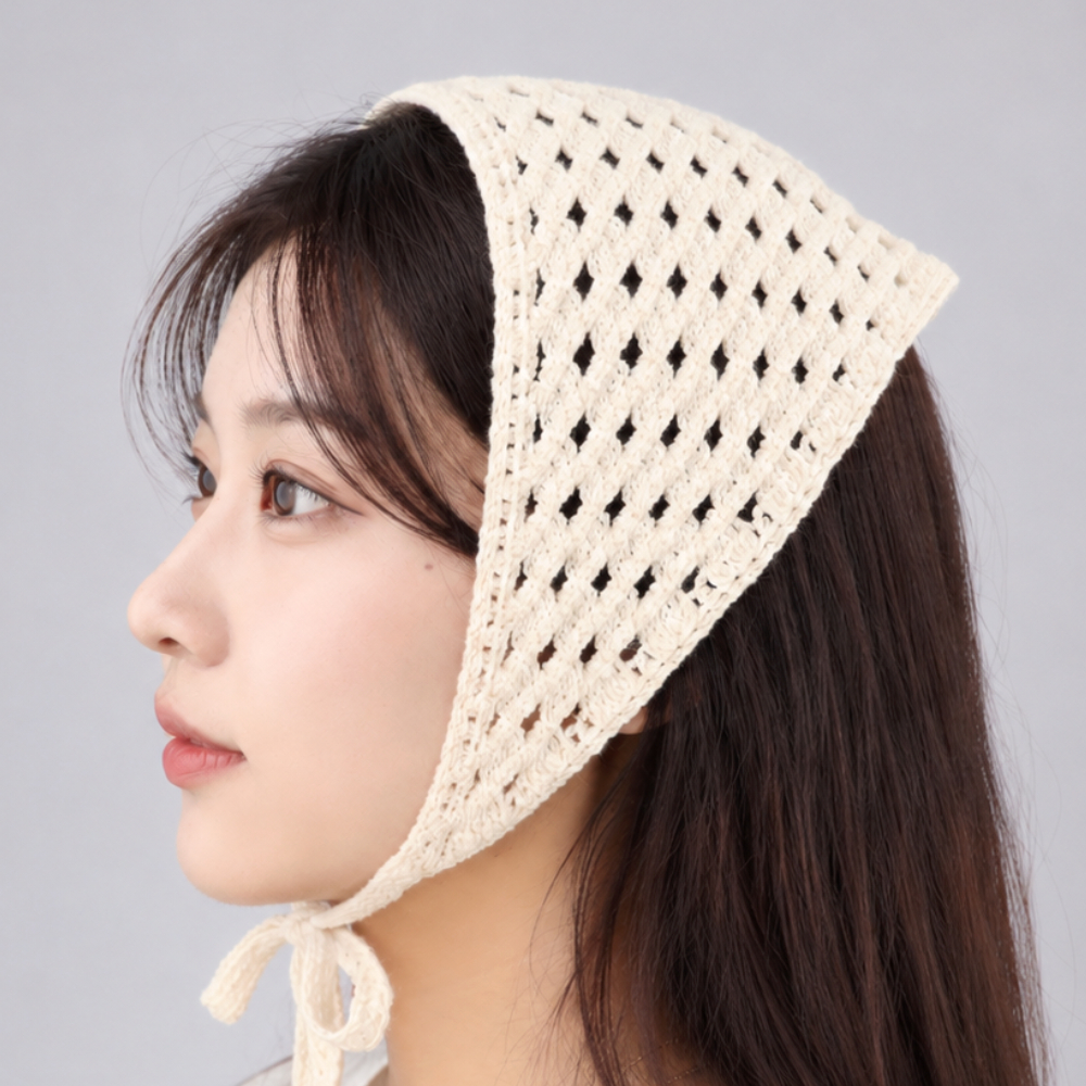 삼각 니트 커치프 헤어두건 민자베이지