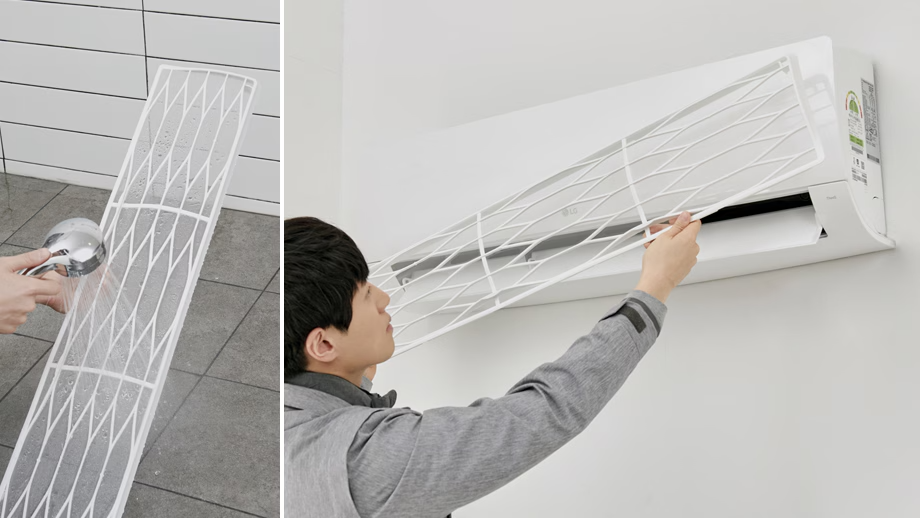 에어컨 벅걸이형 공기청정 필터 교체 및 공기질 센서 점검 예시 이미지