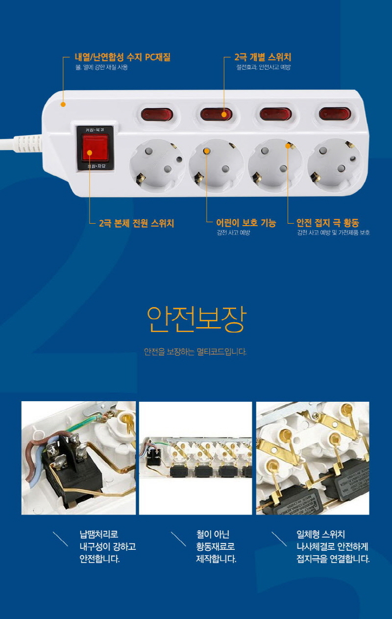 비츠온 개별스위치 멀티탭 멀티콘센트 3구 4.5M 16A