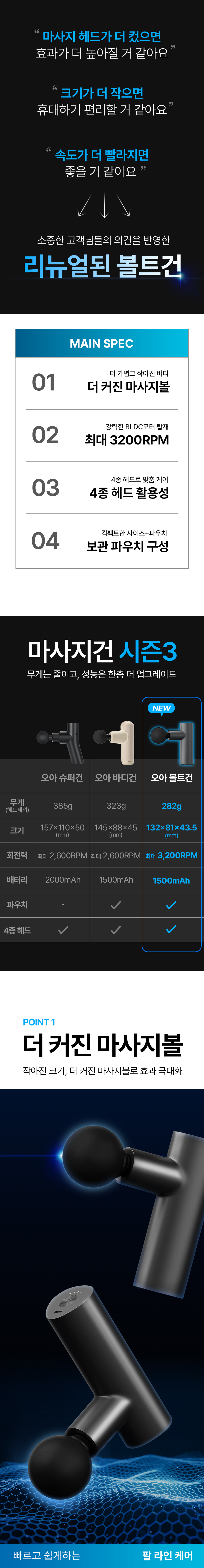 오아 볼트건 미니 휴대용 마사지건 무선 전동 초경량 저소음 안마기 목 어깨 승모근 마사지기 상세 이미지 9