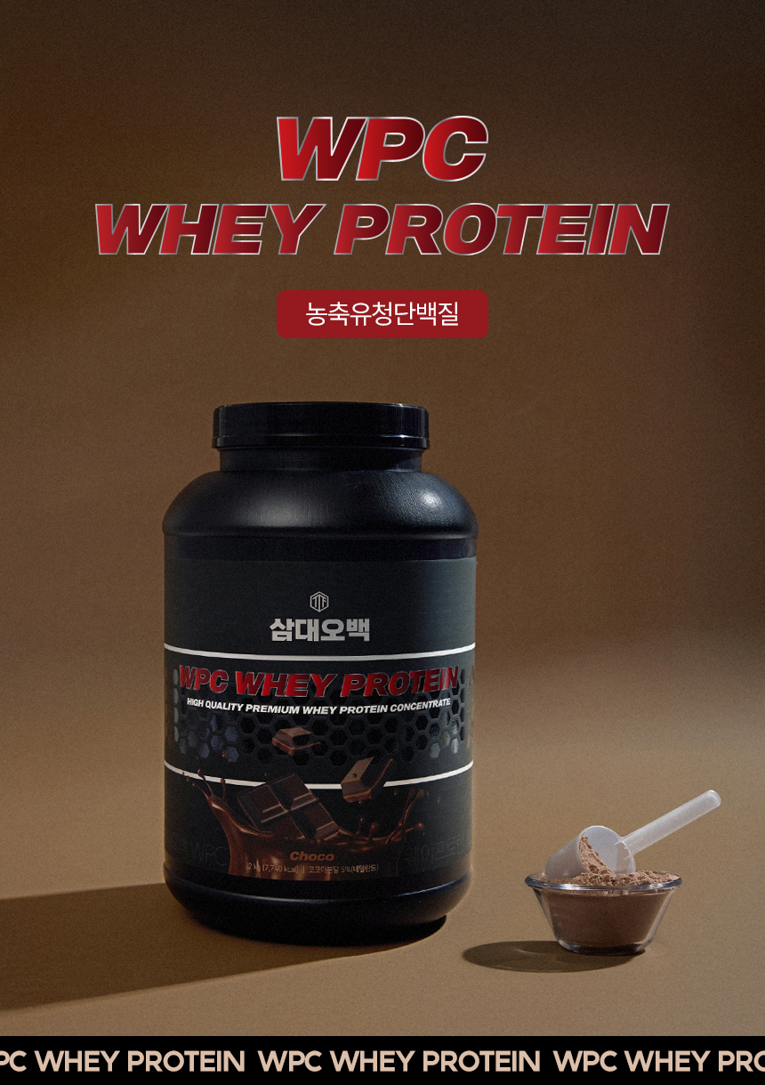 초콜릿 맛 WPC 유청 단백질 보충제 제품 이미지 : WPC WHEY PROTEIN 농축유청단백질 삼대오백 HIGH QUALITY PREMIUM WHEY PROTEIN CONCENTRATE Choco