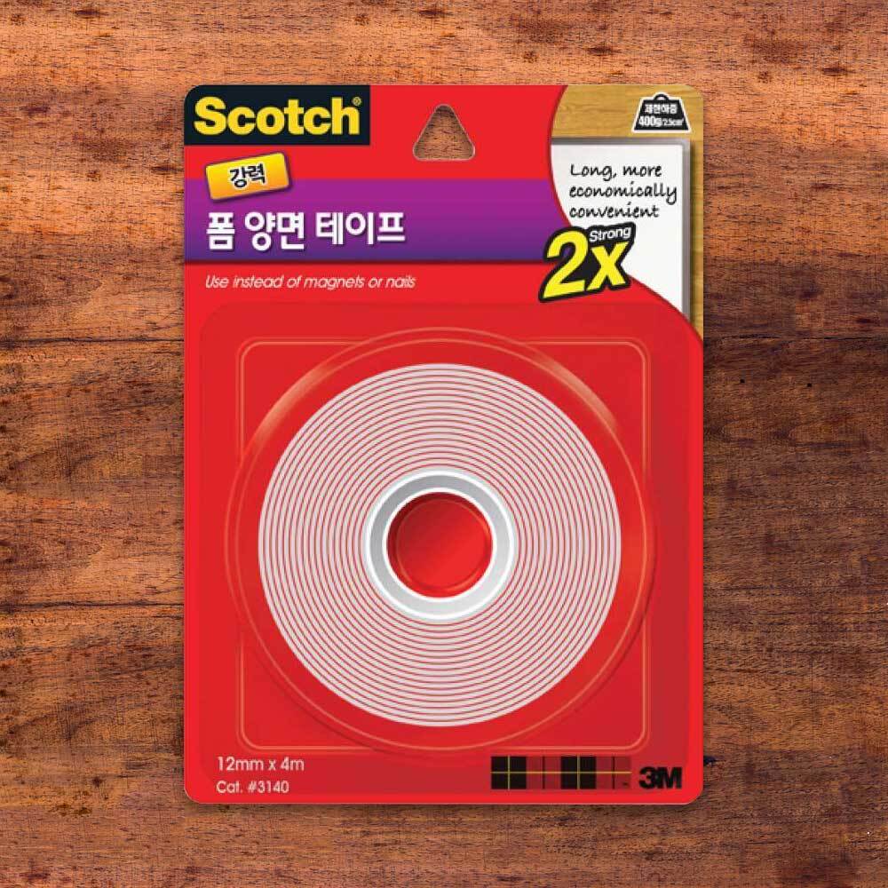 3M 폼 양면 테이프 흰색 12mm 액자 아크릴 플라스틱 벽 부착 포스터 사진 벽면 고정 강력 접착