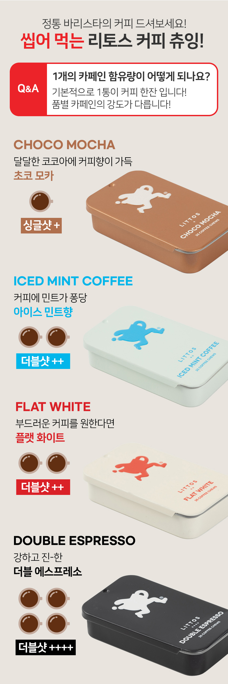 뉴질랜드 정품 리토스 커피츄 15g X 4통 씹어먹는 커피의 진한향과 맛의 풍미