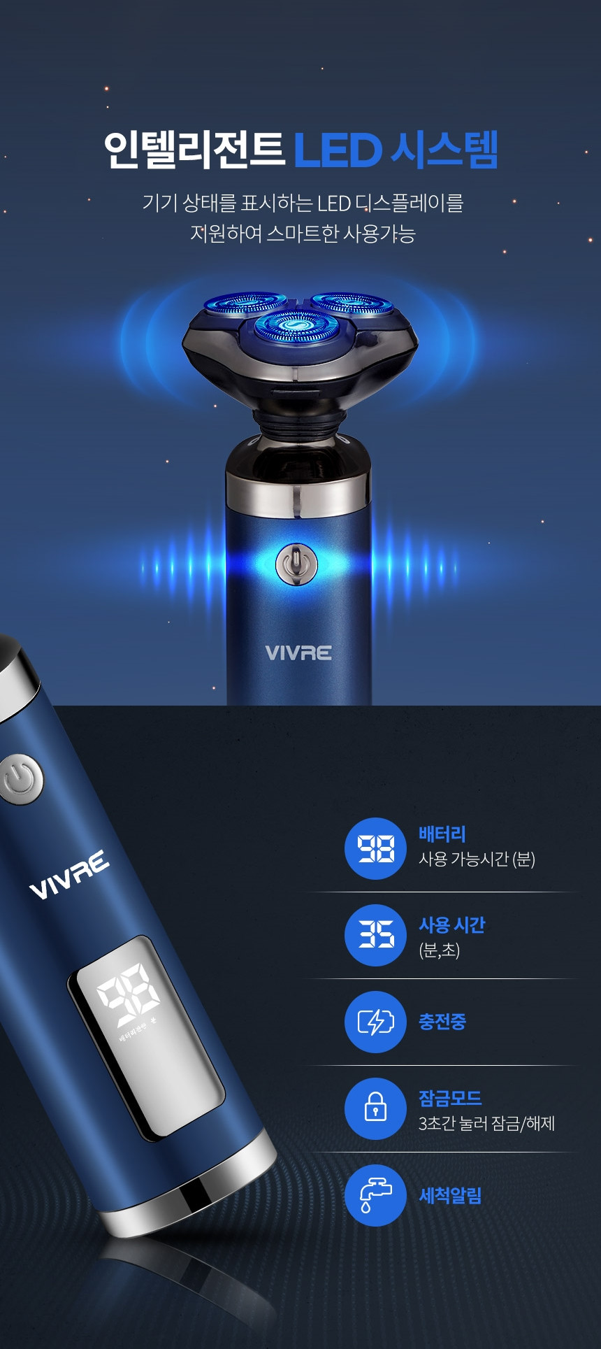 비브르 4D 휴대용 방수 전기면도기 VS500