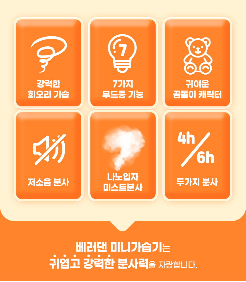 베러댄 곰돌이 미니가습기 2단계가습조절 탁상용 사무실가습기 상세 이미지 9