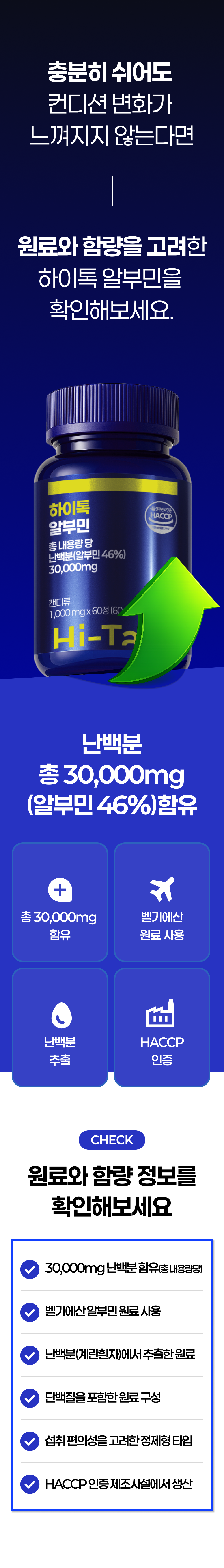 하이톡 알부민 1000mg x 60정 / 고함량 단백질 난백영양제 벨기에산
