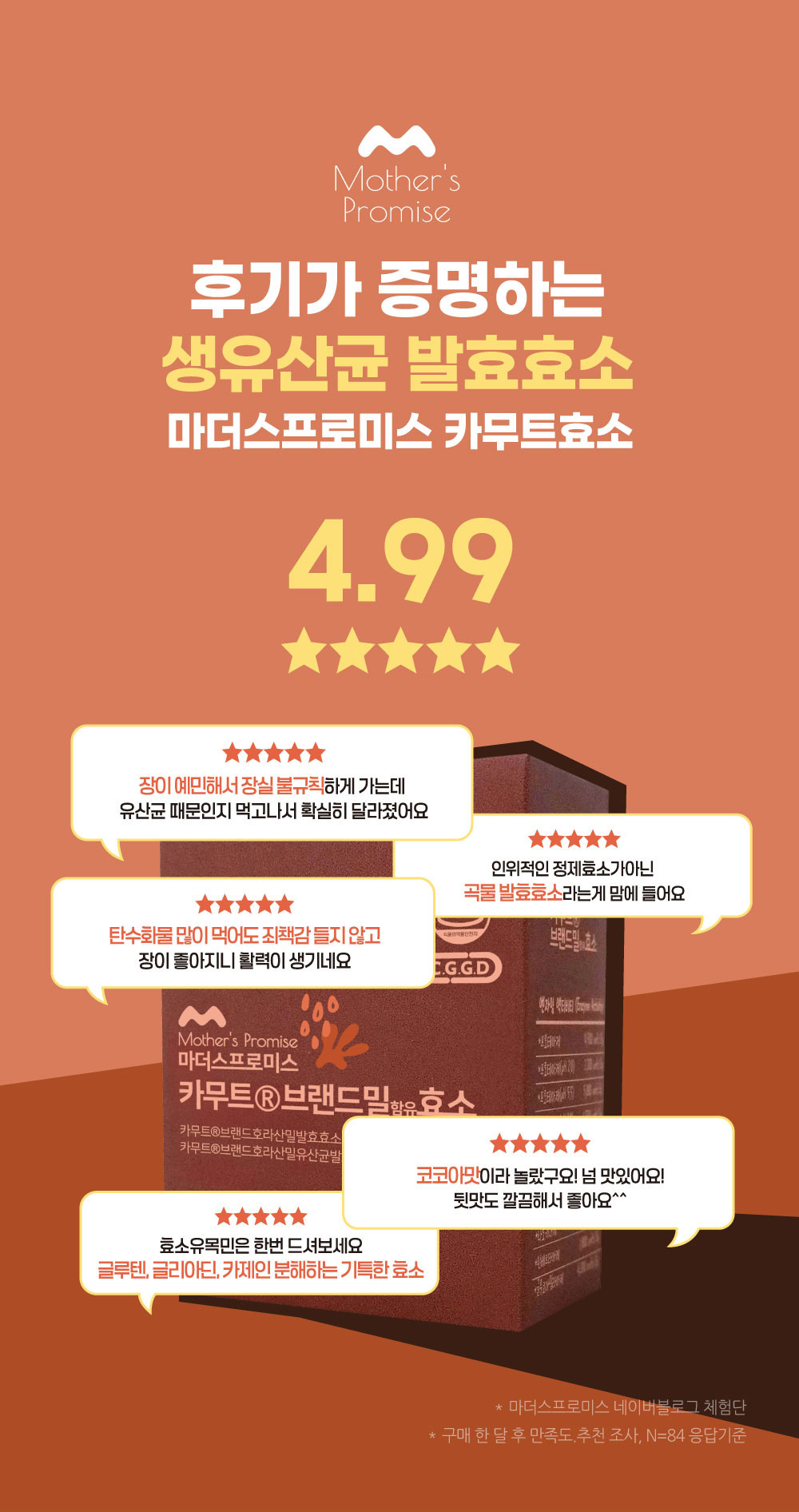 마더스프로미스 카무트효소, 생유산균 발효효소로 장 건강과 소화 개선을 돕는 호라산밀 발효 건강식품, 소비자 후기 평점 4.99점