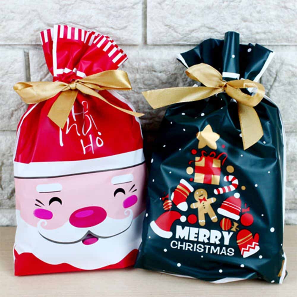 Oce 리본으로 묶는 성탄절 선물 포장가방 크리스마스 포장지 산타 쇼핑백  이벤트 파티 소품