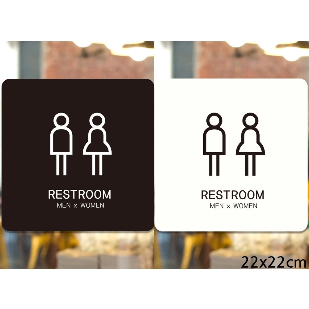 RESTROOM MEN WOMEN1 부착형 정사각안내판 22x22cm