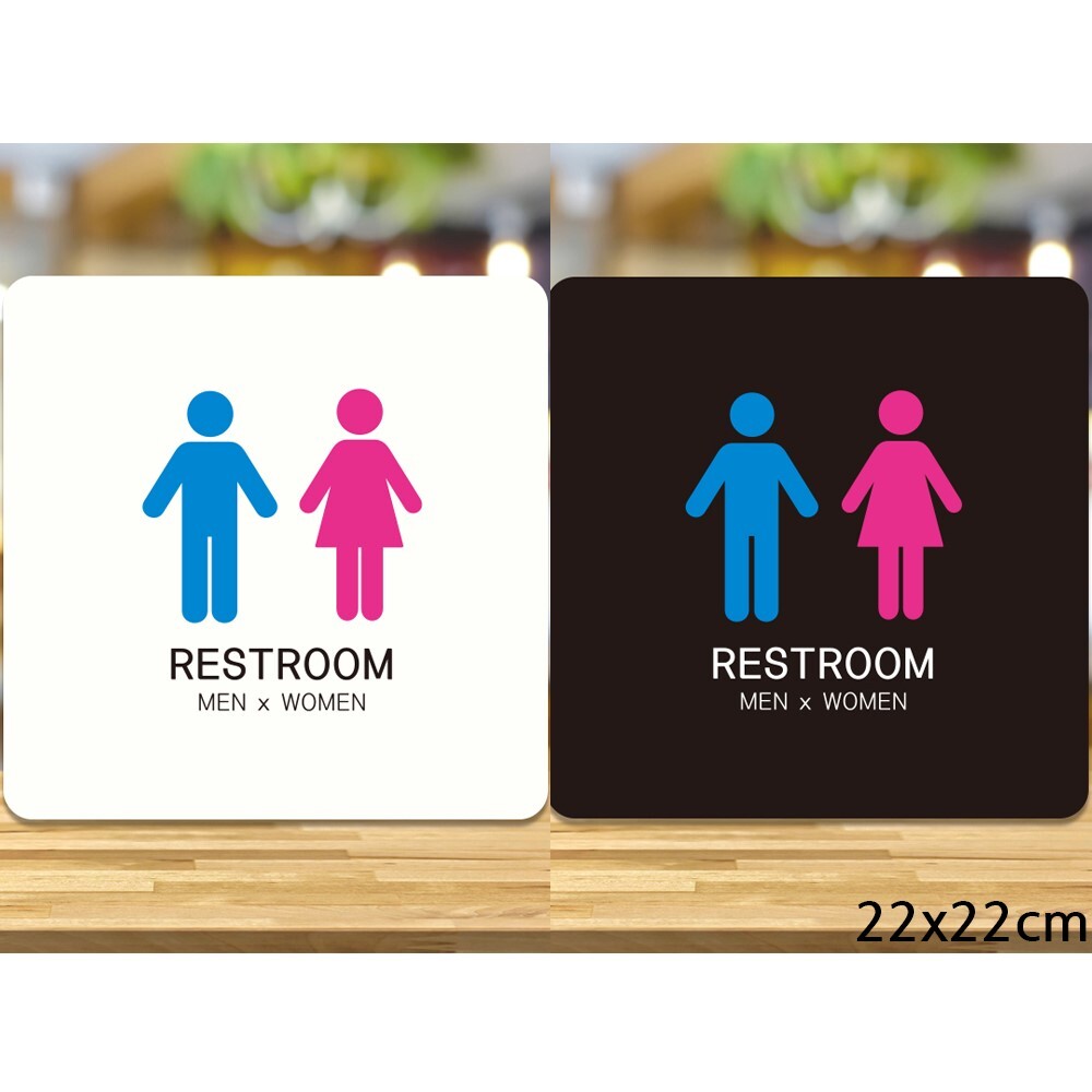 RESTROOM MEN WOMEN4 부착형 정사각안내판 22x22cm