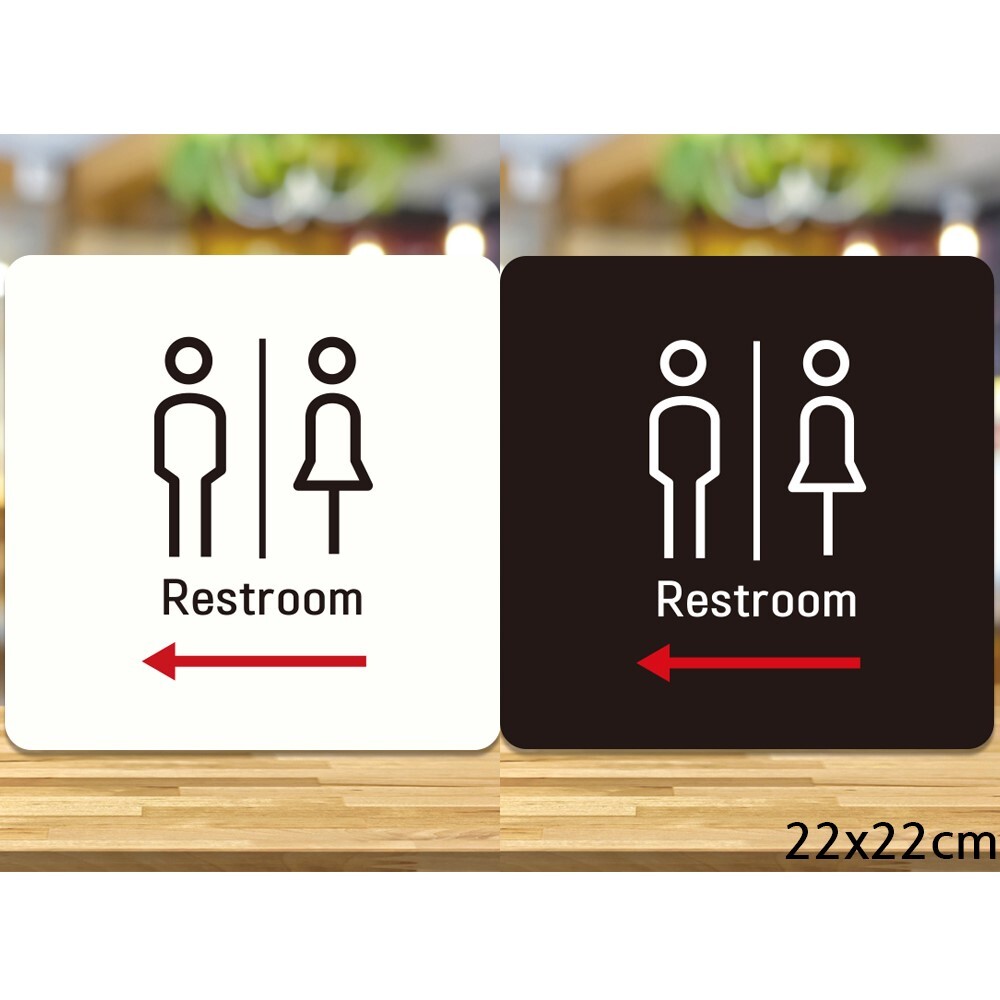 Restroom 왼쪽화살표 부착형 정사각안내판 22x22cm