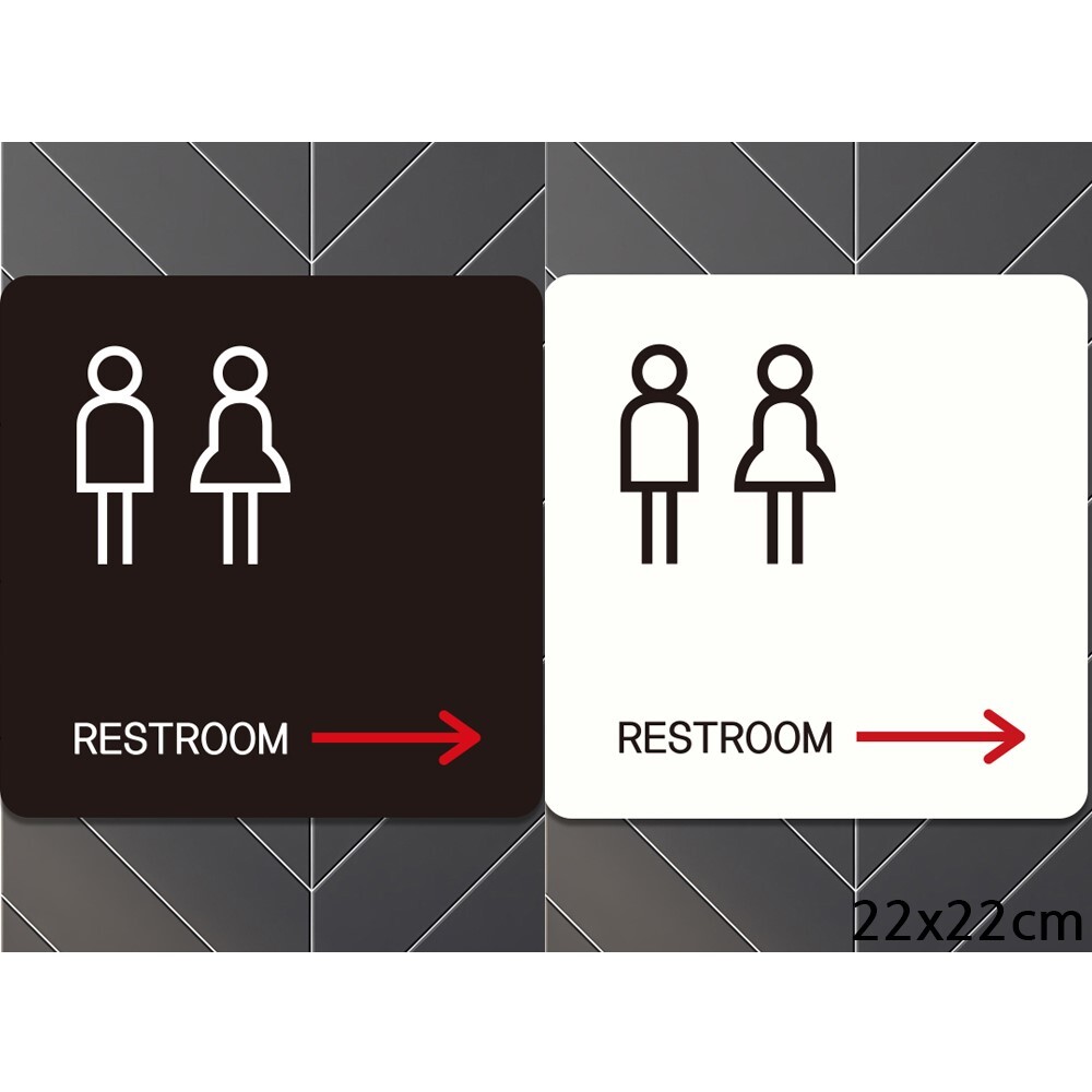 RESTROOM1 오른쪽화살표 부착형 안내판 22x22cm