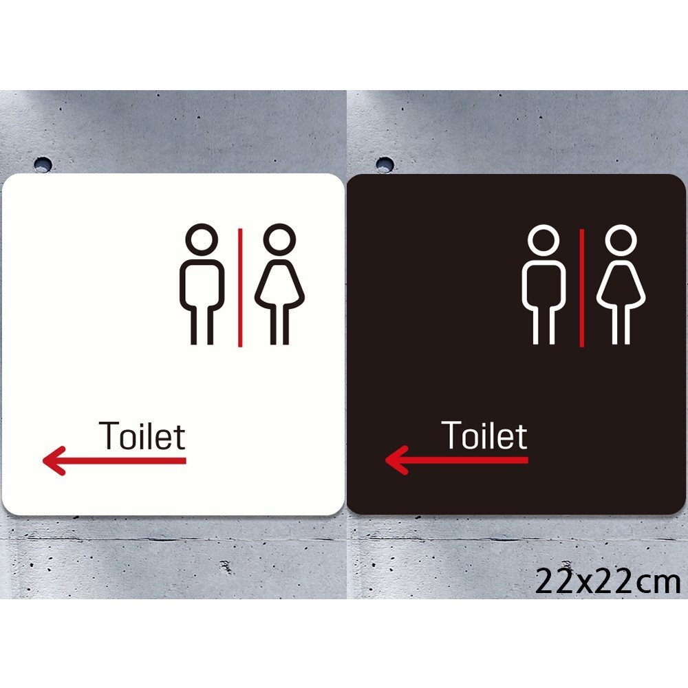 Toilet 왼쪽화살표2 부착형 정사각안내판 22x22cm