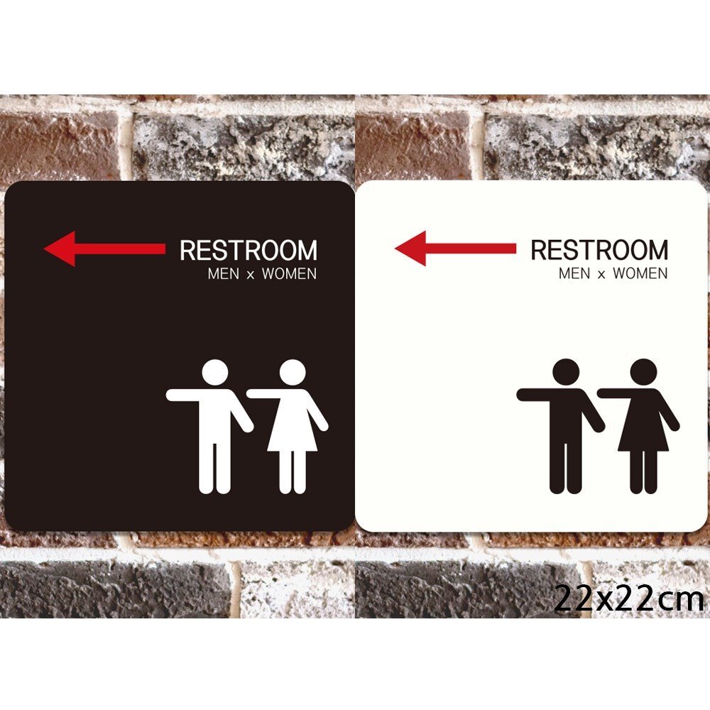 RESTROOM2 왼쪽화살표 부착형 사각안내판 22x22cm