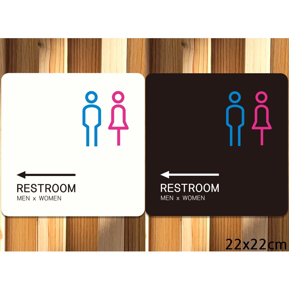 RESTROOM3 왼쪽화살표 부착형 사각안내판 22x22cm