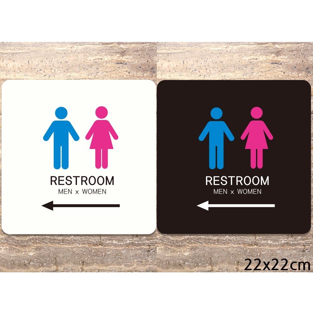 RESTROOM4 왼쪽화살표 부착형 사각안내판 22x22cm