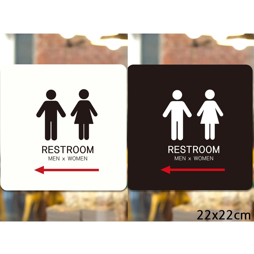 RESTROOM5 왼쪽화살표 부착형 사각안내판 22x22cm