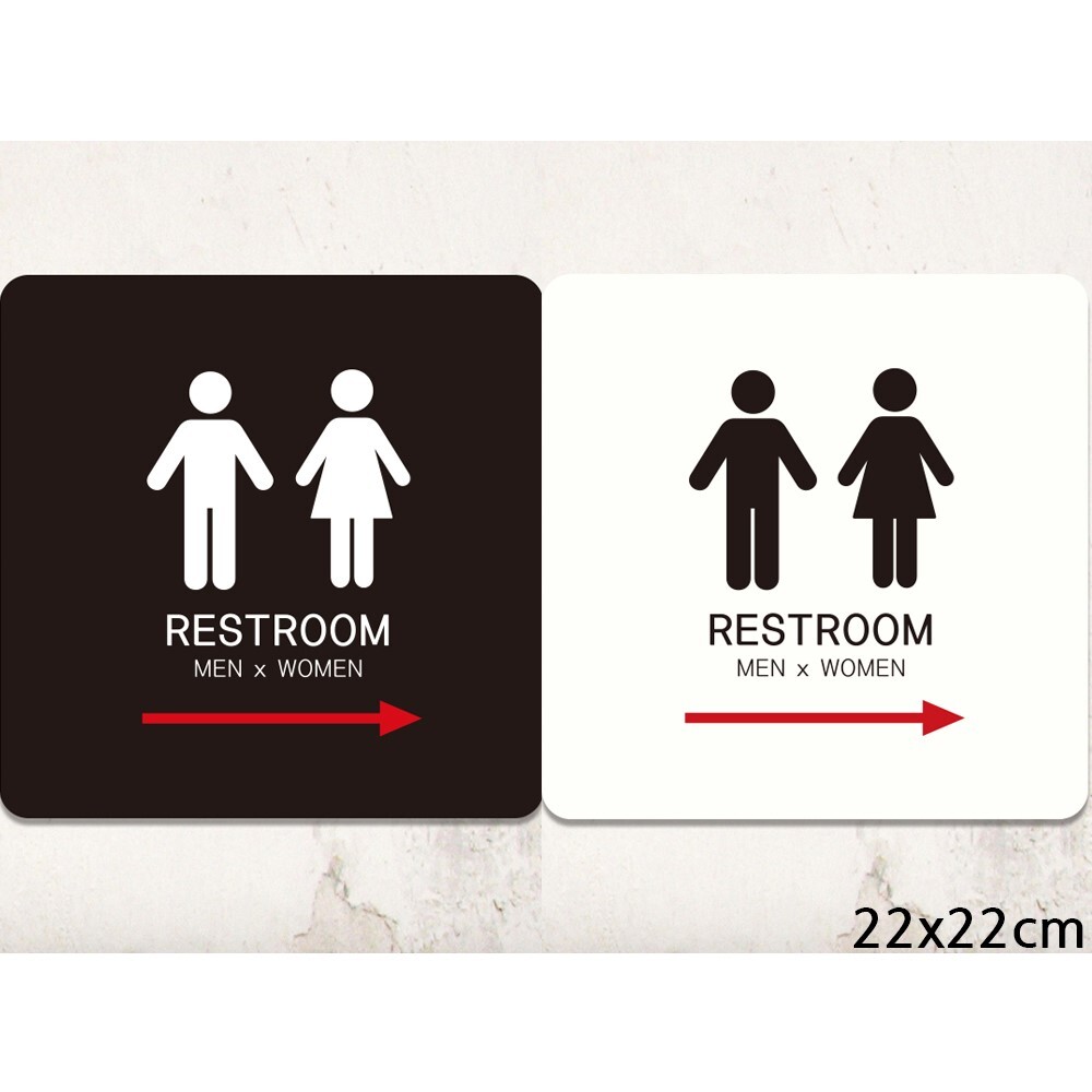 RESTROOM5 오른쪽화살표 부착형 안내판 22x22cm