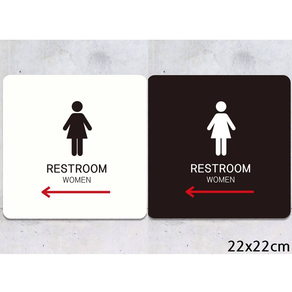 RESTROOM WOMEN 왼쪽1 부착형 사각안내판 22x22cm