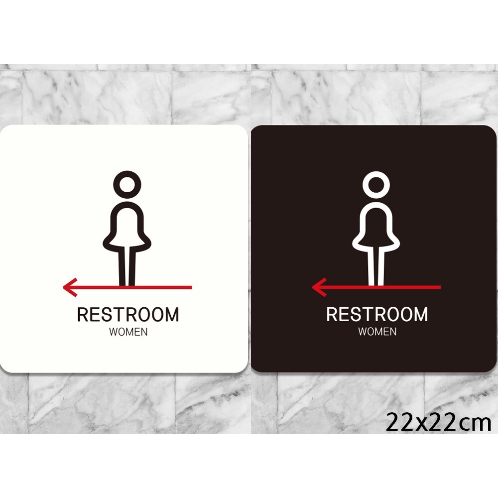 RESTROOM WOMEN 왼쪽2 부착형 사각안내판 22x22cm