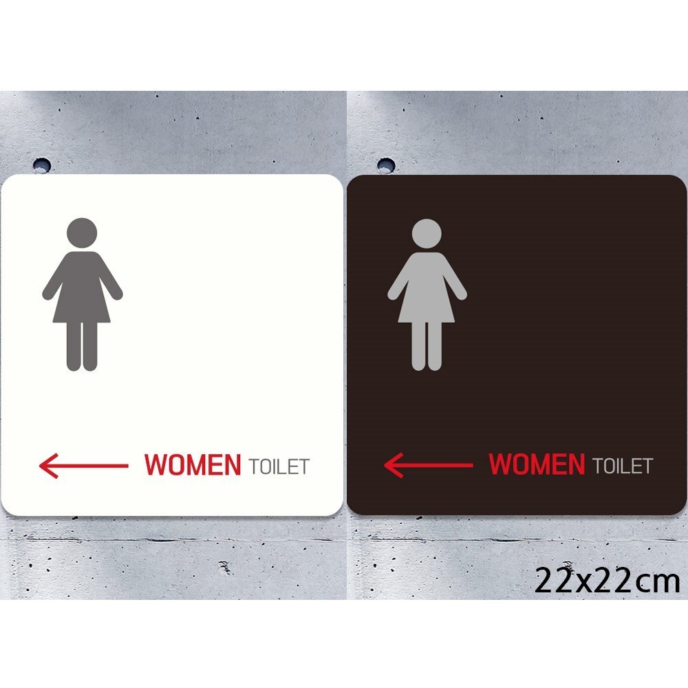 WOMEN TOILET 왼쪽화살표1 부착형 안내판 22x22cm