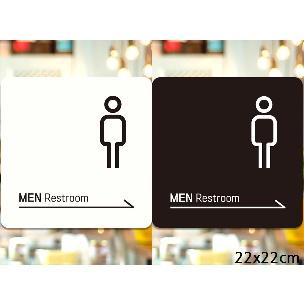 MEN Restroom 오른쪽화살표 부착형 안내판 22x22cm