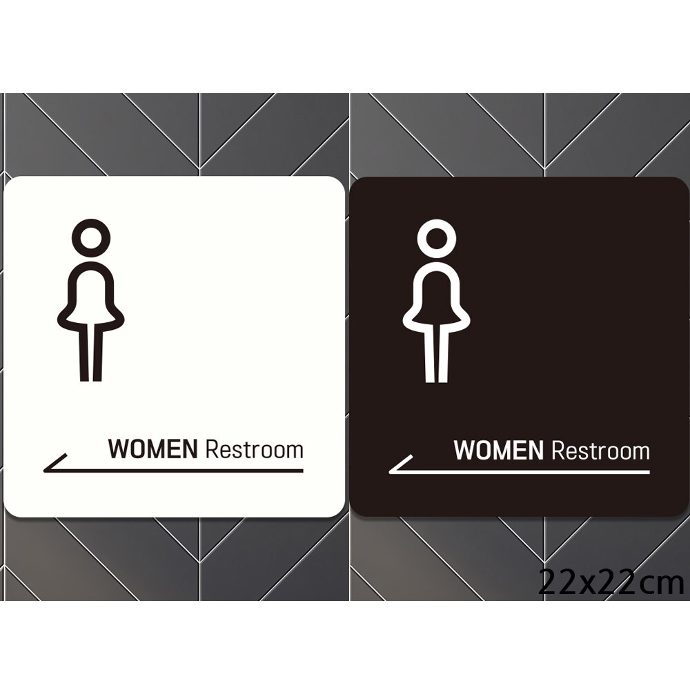 WOMEN Restroom 왼쪽화살표 부착형 안내판 22x22cm