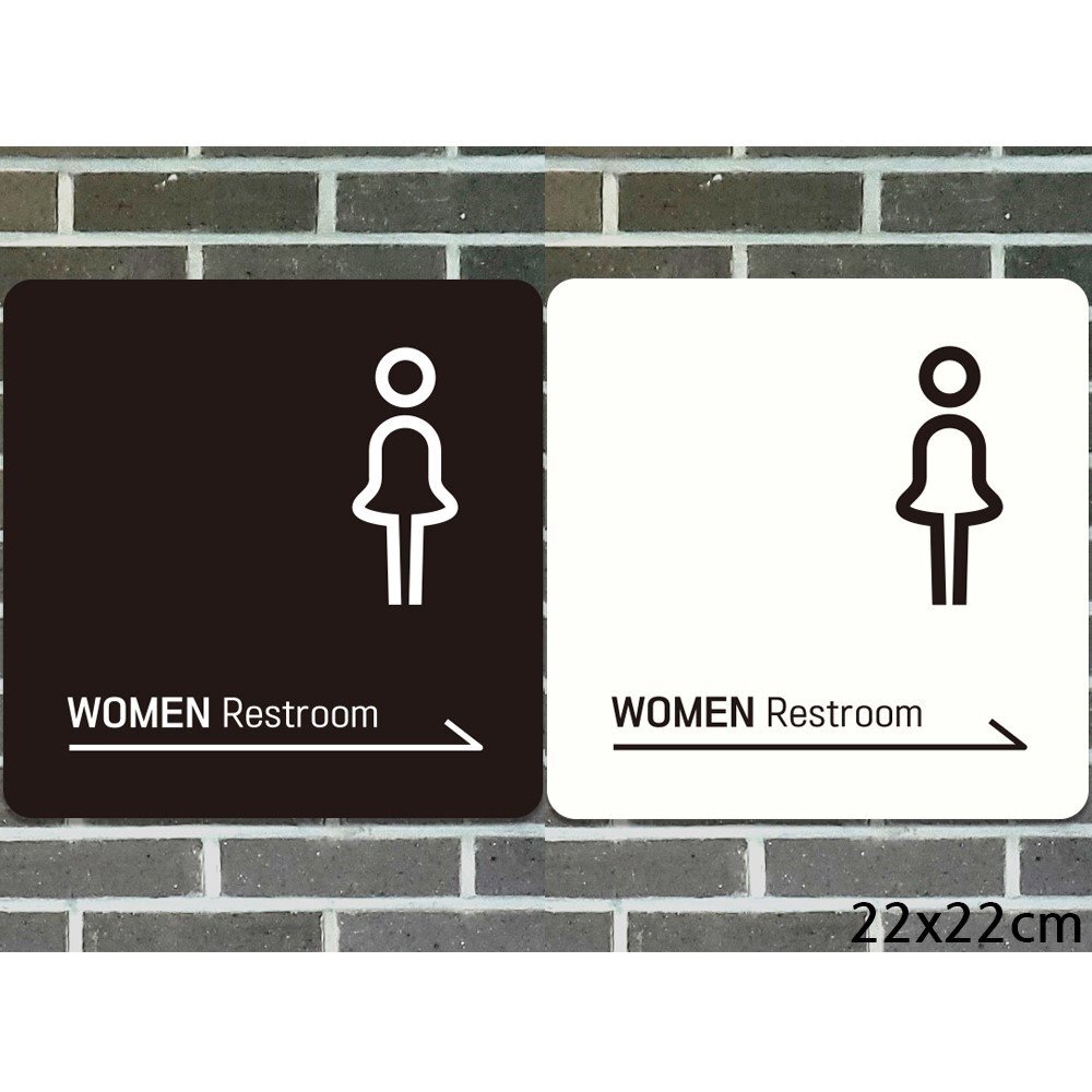 WOMEN Restroom 오른쪽화살표 부착형안내판 22x22cm