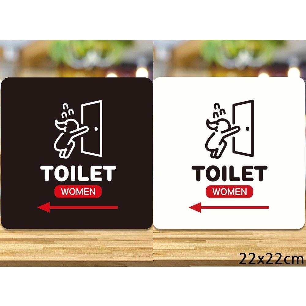 TOILET WOMEN 왼쪽 부착형 정사각안내판 22x22cm