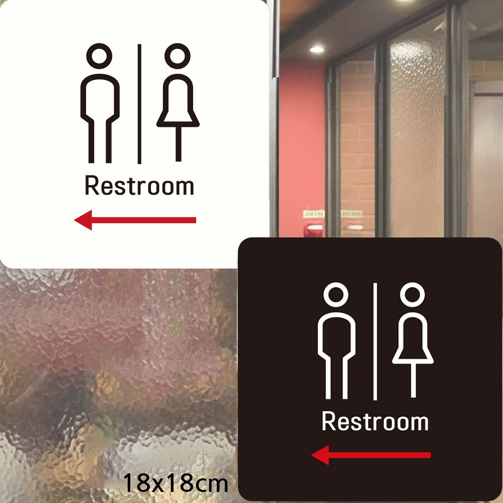 Restroom 왼쪽화살표 부착형 정사각안내판 18x18cm